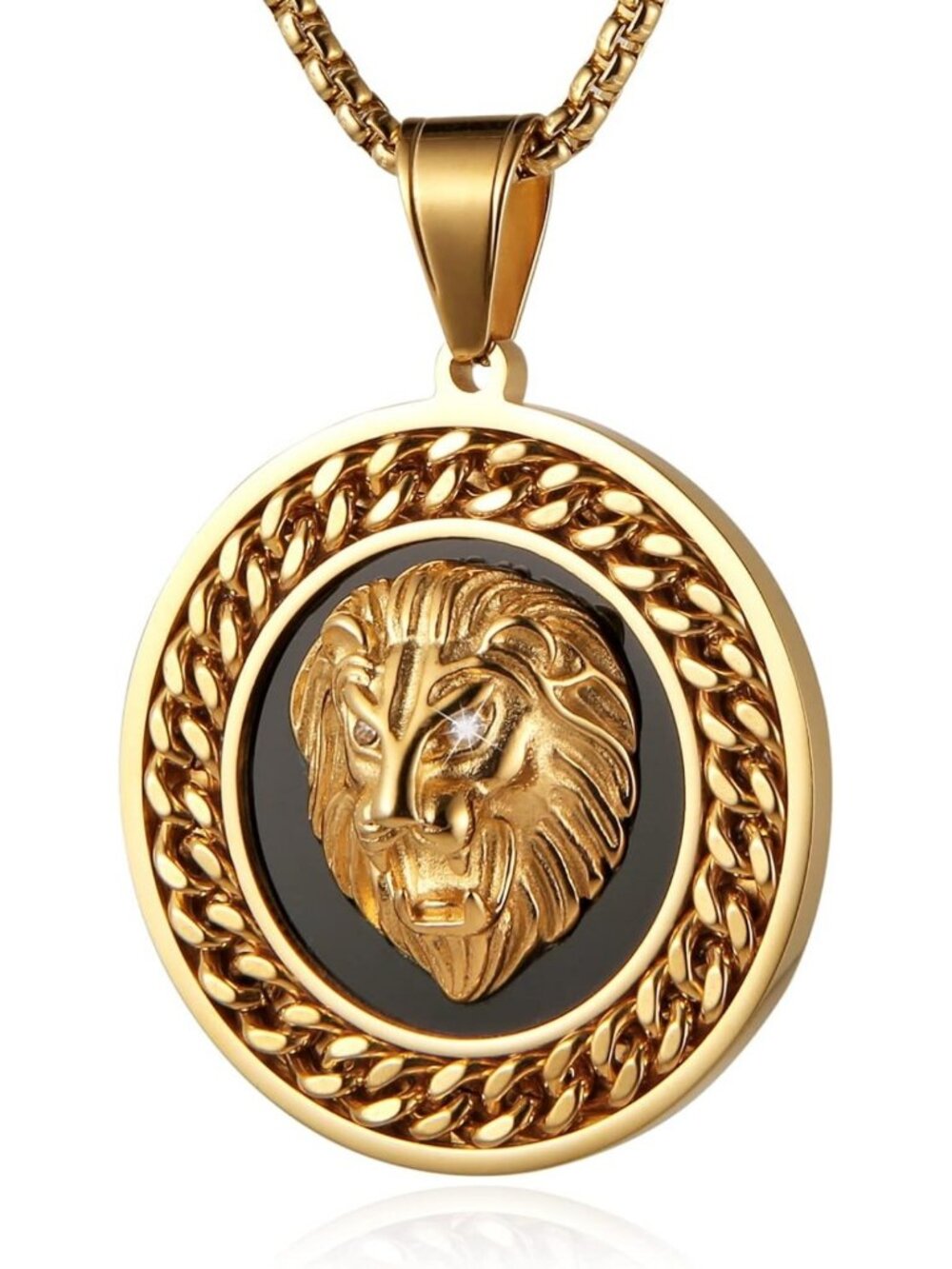 Men's 18K Gold Plated Lion Head Necklace with 22"+2" Rolo Chain - Stylish